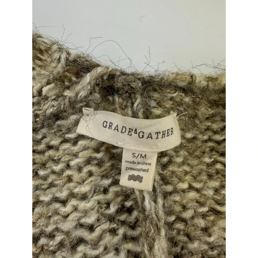 Grade And Gather Checkered Sweater Cardigan Open Chunky Heavy Knit Small Medium - Picture 11 of 16